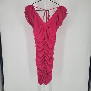 Vintage Y2K 1990s Banana Monkey Womens Sz M Fitted Dress Bright Pink
